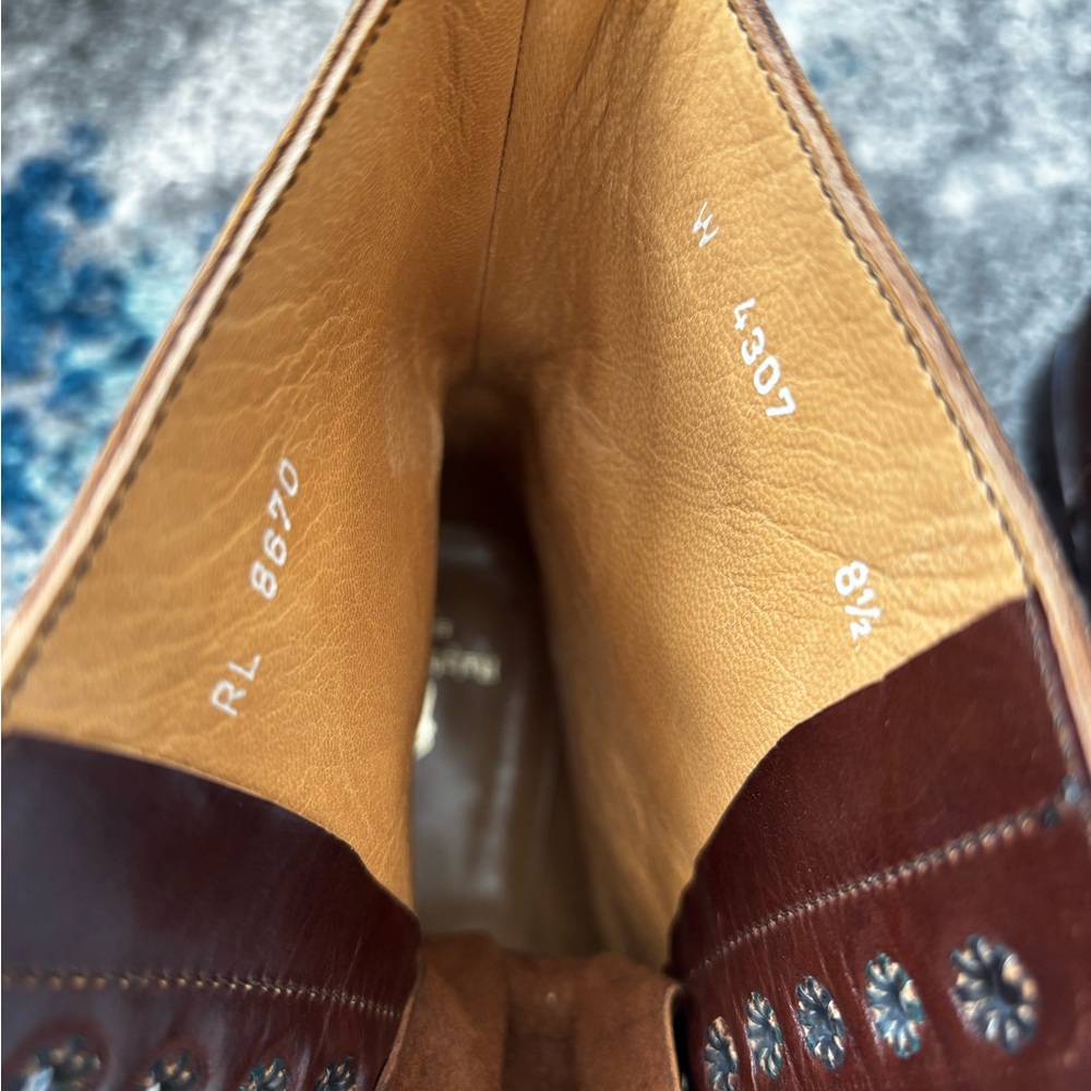 Vintage Ralph Lauren collection Sz 8.5 Granny Lace Up tan calfskin Ankle Booties - Picture 8 of 8